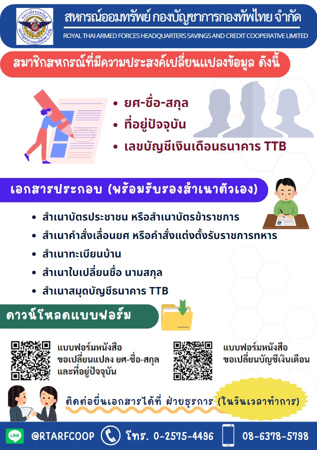 การขอเปลี่ยนแปลงข้อมูลสมาชิก
